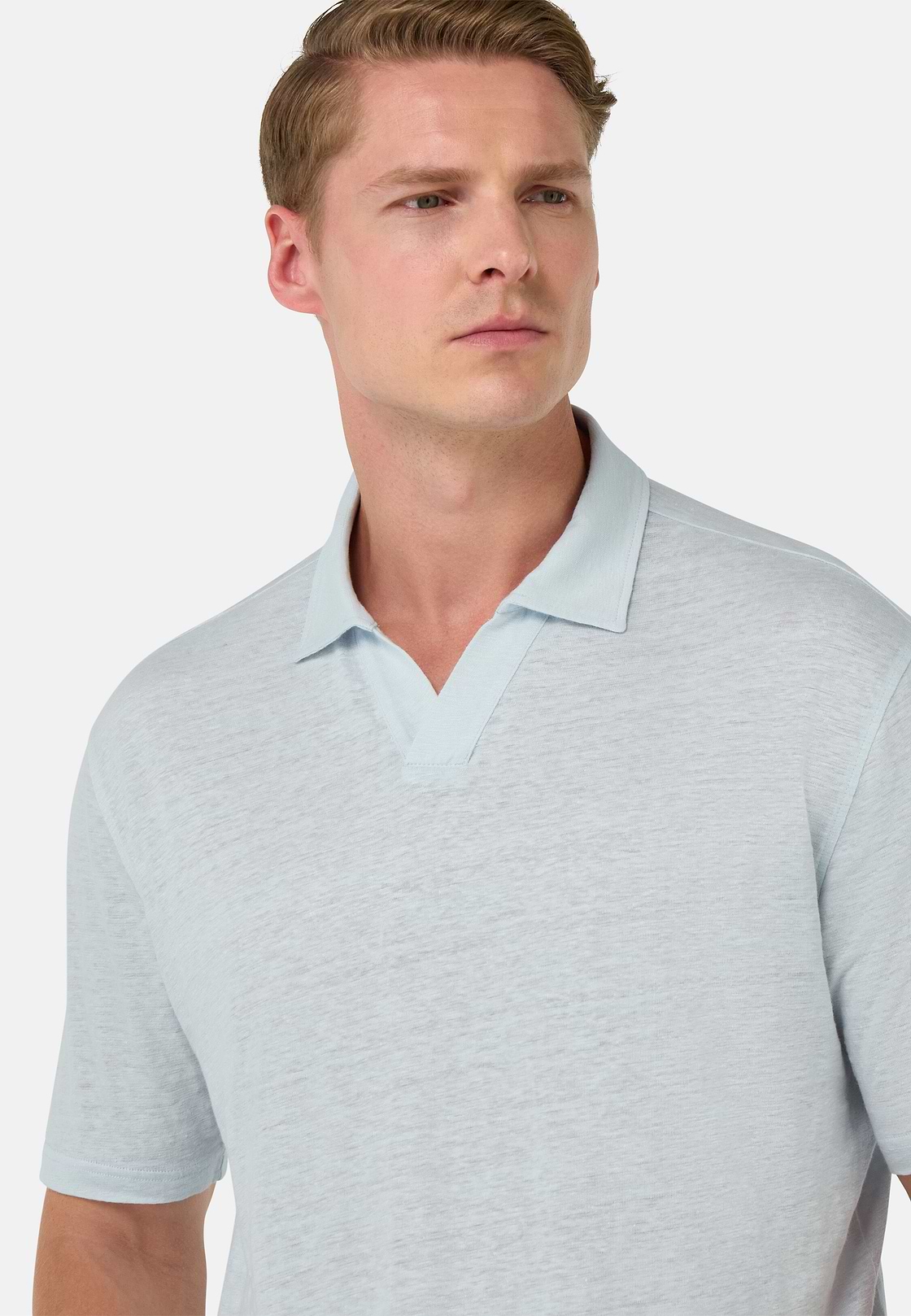 Stretch Linen Jersey Polo Shirt, Light Blue, hi-res