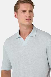 Stretch Linen Jersey Polo Shirt, Light Blue, hi-res