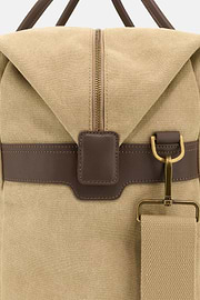 Cotton and Leather Duffle Bag, Beige, thumb, 3