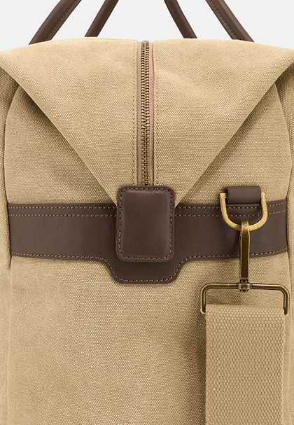 Cotton and Leather Duffle Bag, Beige, hi-res