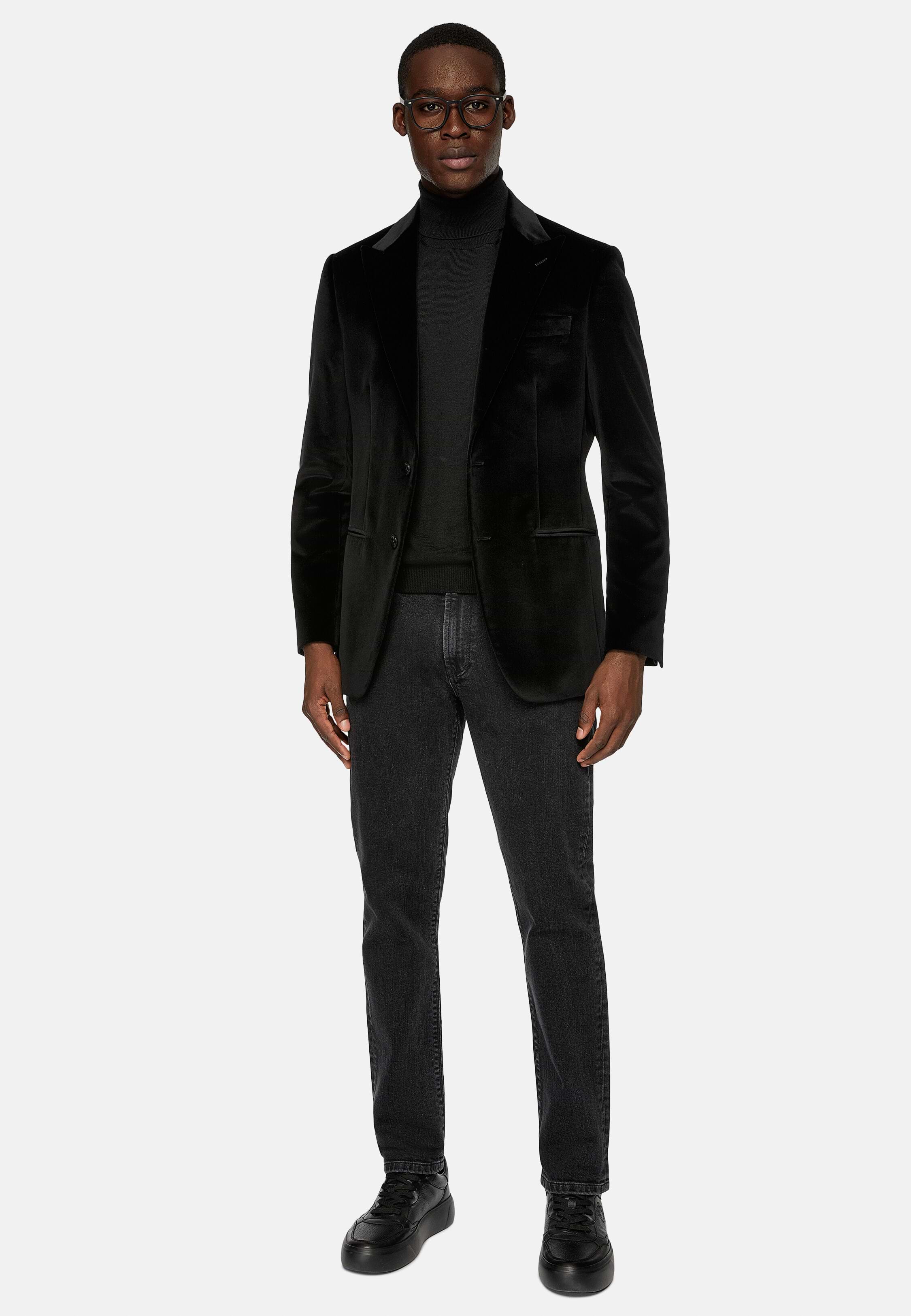 Men's Black Cotton Velvet Jacket | Boggi Milano