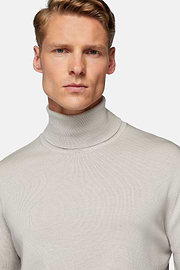 Light Grey Merino Wool Polo Neck Jumper, Light grey, hi-res