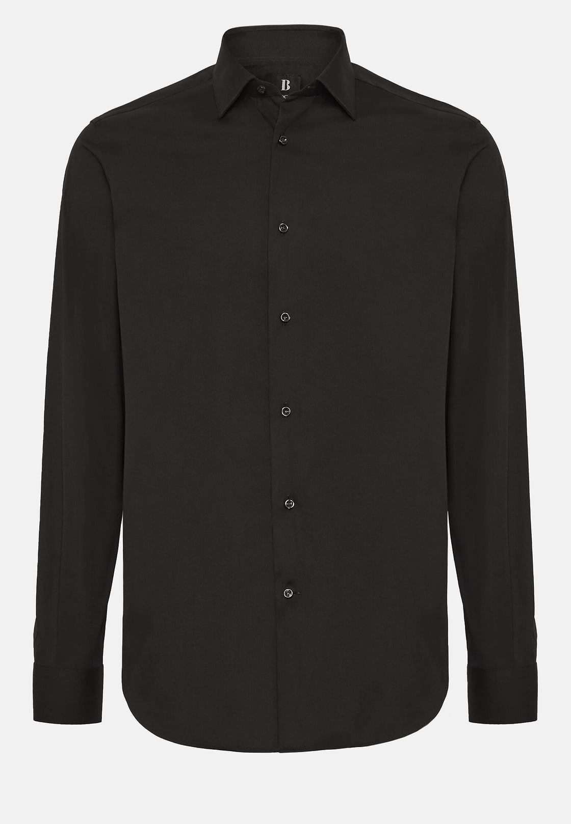 Camisa Negra De Algodón Elástico Corte Slim, Negro, hi-res