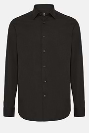 Camisa Negra De Algodón Elástico Corte Slim, Negro, hi-res