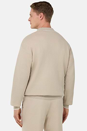 Open Neck Knitted Polo Shirt in a Cotton Blend, Sand, hi-res