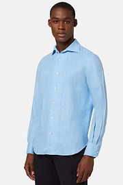 Regular Fit Sky Blue Linen Shirt, Light Blu, hi-res