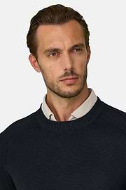Crew Neck Jumper in Merino Wool Blend WOOLTECH, Black, thumb, 3