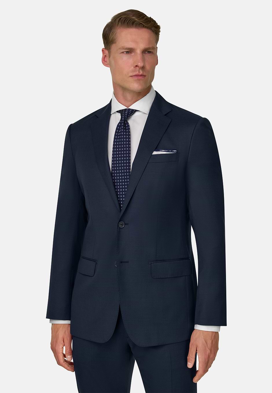 Suit Micro Patterned Stretch Wool, Navy blue, hi-res