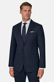Suit Micro Patterned Stretch Wool, Navy blue, thumb, 1