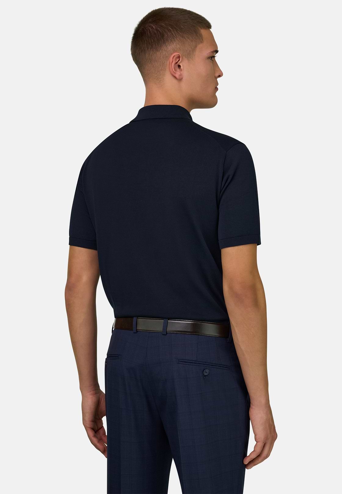 Polo Di Maglia In Cotone Seta, Navy, hi-res, 3