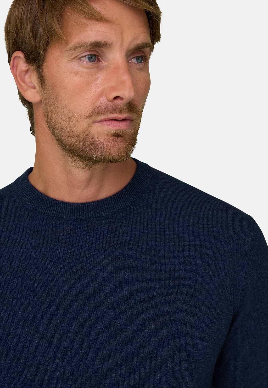 Crew Neck Jumper in Wool and Cashmere, Navy blue, hi-res, 3