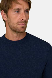 Crew Neck Jumper in Wool and Cashmere, Navy blue, thumb, 3