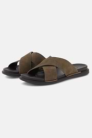 Suede Leather Slippers, Taupe, thumb, 3