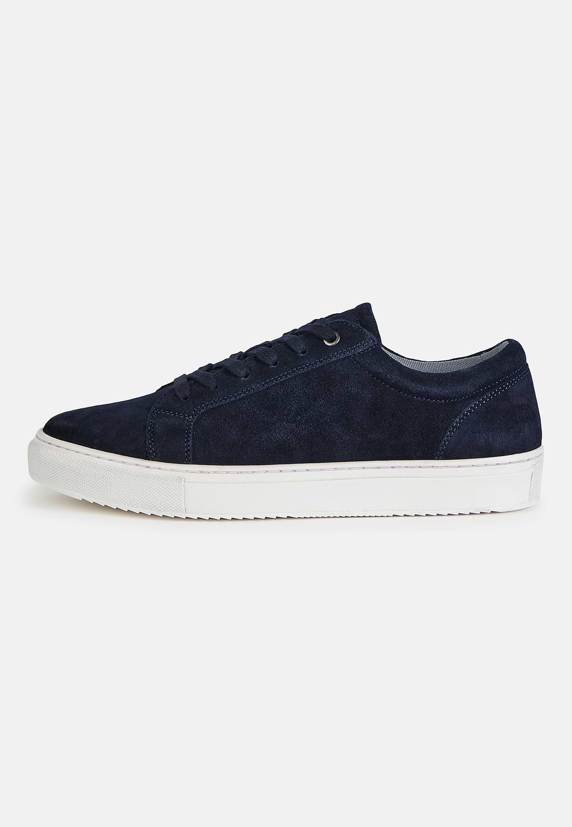 Suede Sneakers With Box Sole, Navy blue, hi-res