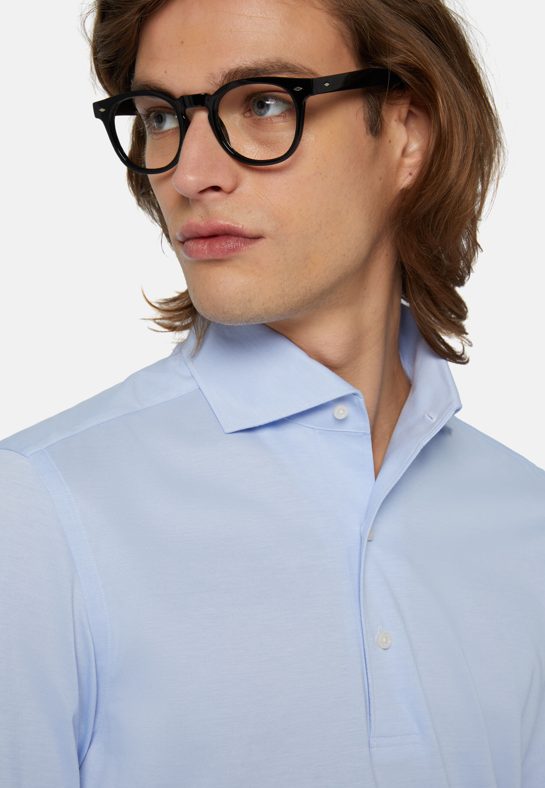 Polo Aus Japanischem Jersey, Hellblau, hi-res