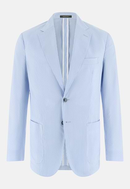 BREEZE | Super-Lightweight Fine Pinstripe Jacket in Stretch Cotton, Light Blue, hi-res