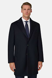 Coat in Pure Cashmere Single-Breasted, Navy blue, thumb, 1