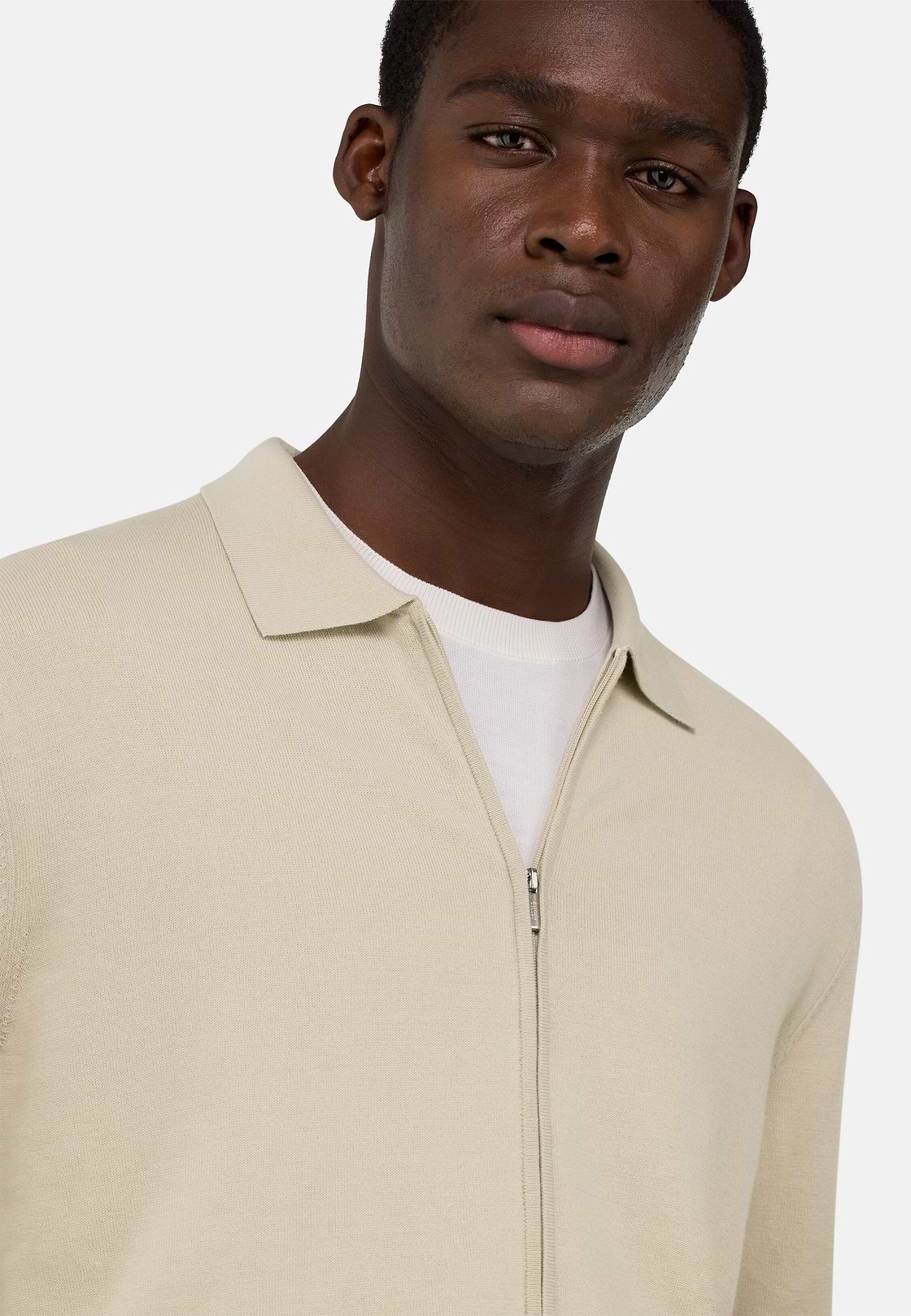 Pullover mit durchgehendem Reißverschluss aus Baumwolle, Sand, hi-res