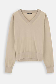 V-Neck Jumper in Merino Wool Silk, Sand, thumb, 5