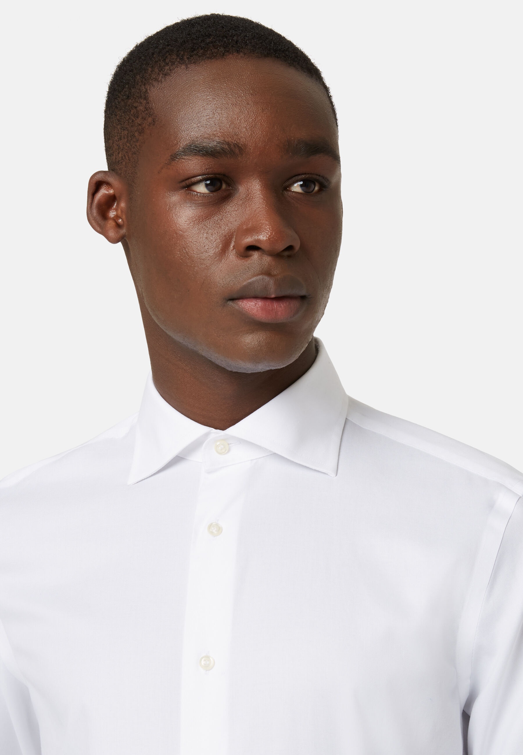 Camisa Blanca De Sarga De Algodón Slim Fit, Blanco, hi-res