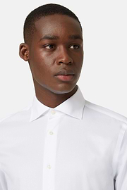 Slim Fit White Cotton Twill Shirt, White, hi-res