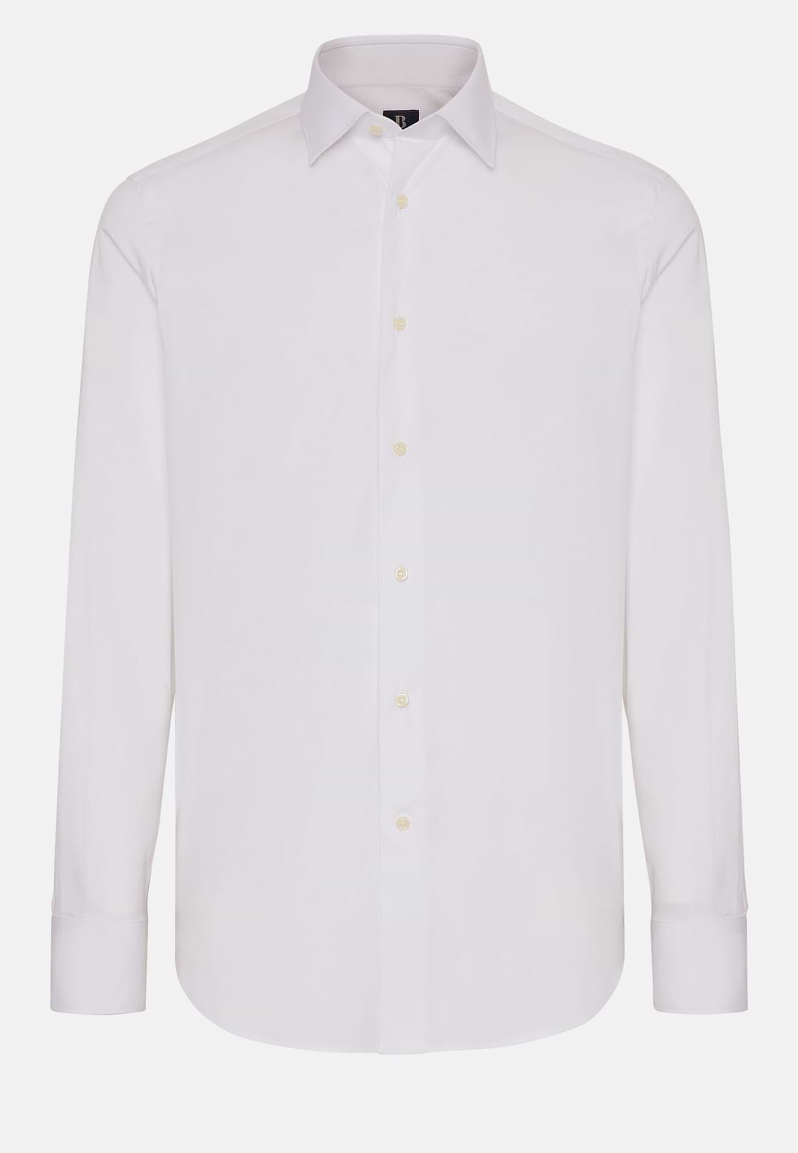 Camicia Bianca In Cotone Elasticizzato Slim Fit, Bianco, hi-res