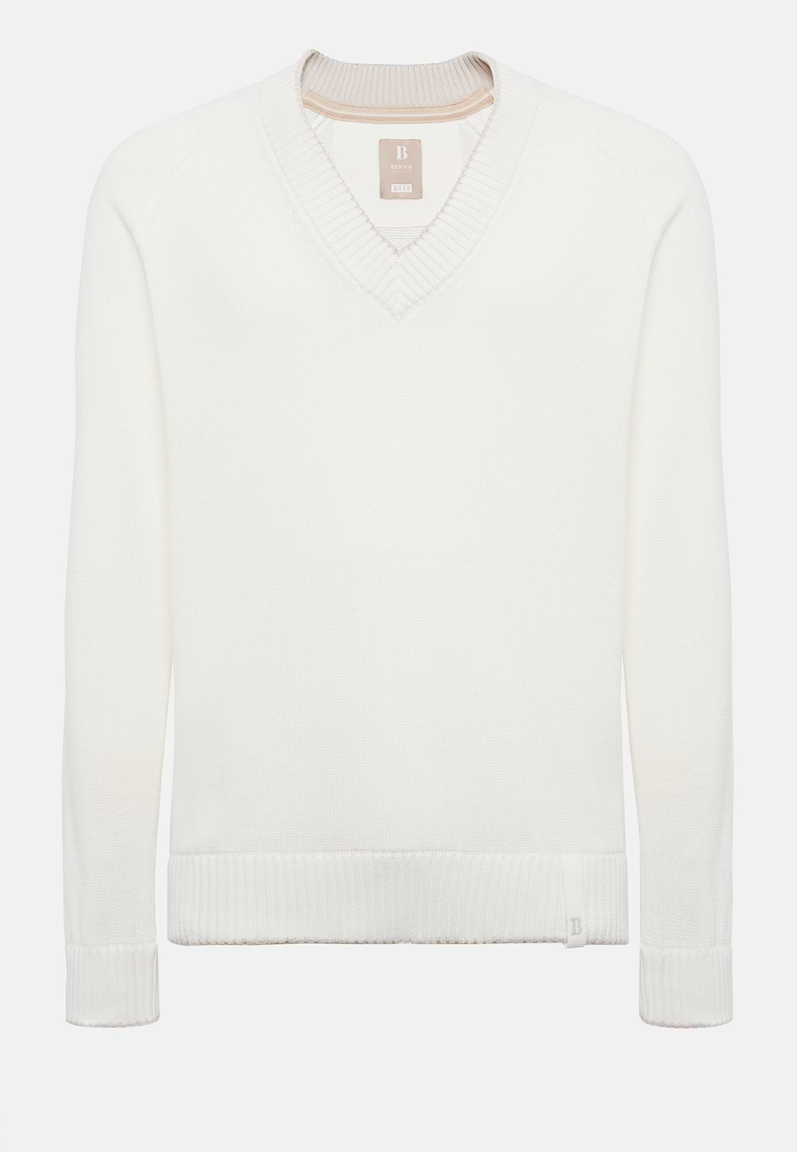 White V Neck Jumper In Organic Cotton, White, hi-res