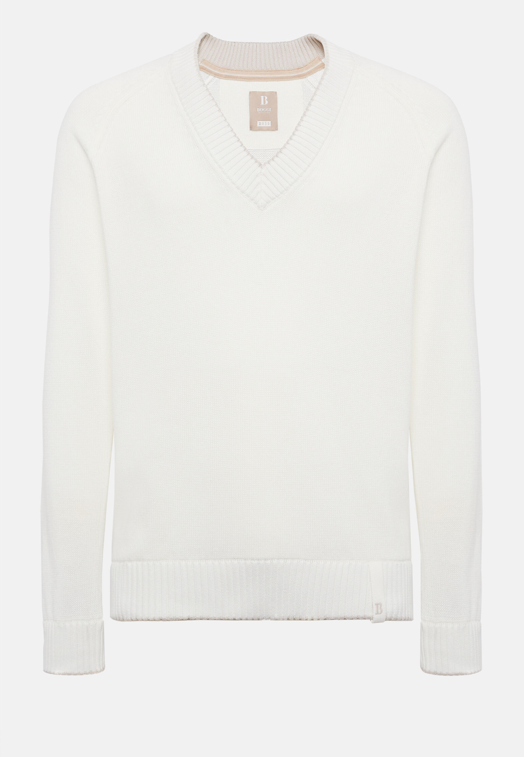 Pull Blanc Col En V En Coton Bio, Blanc, hi-res