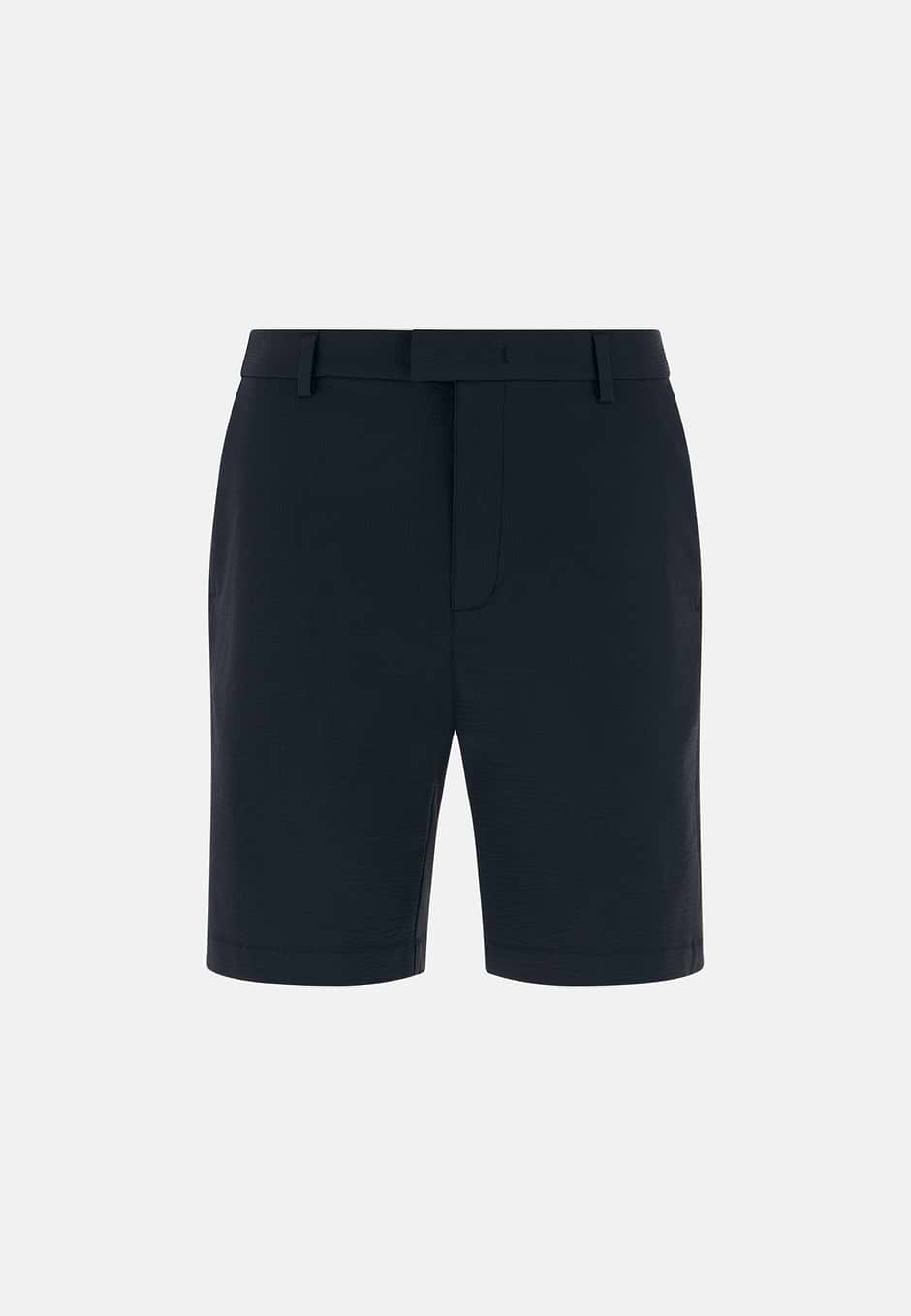 B Tech Bermuda Shorts in Stretch Nylon Seersucker, Navy blue, hi-res