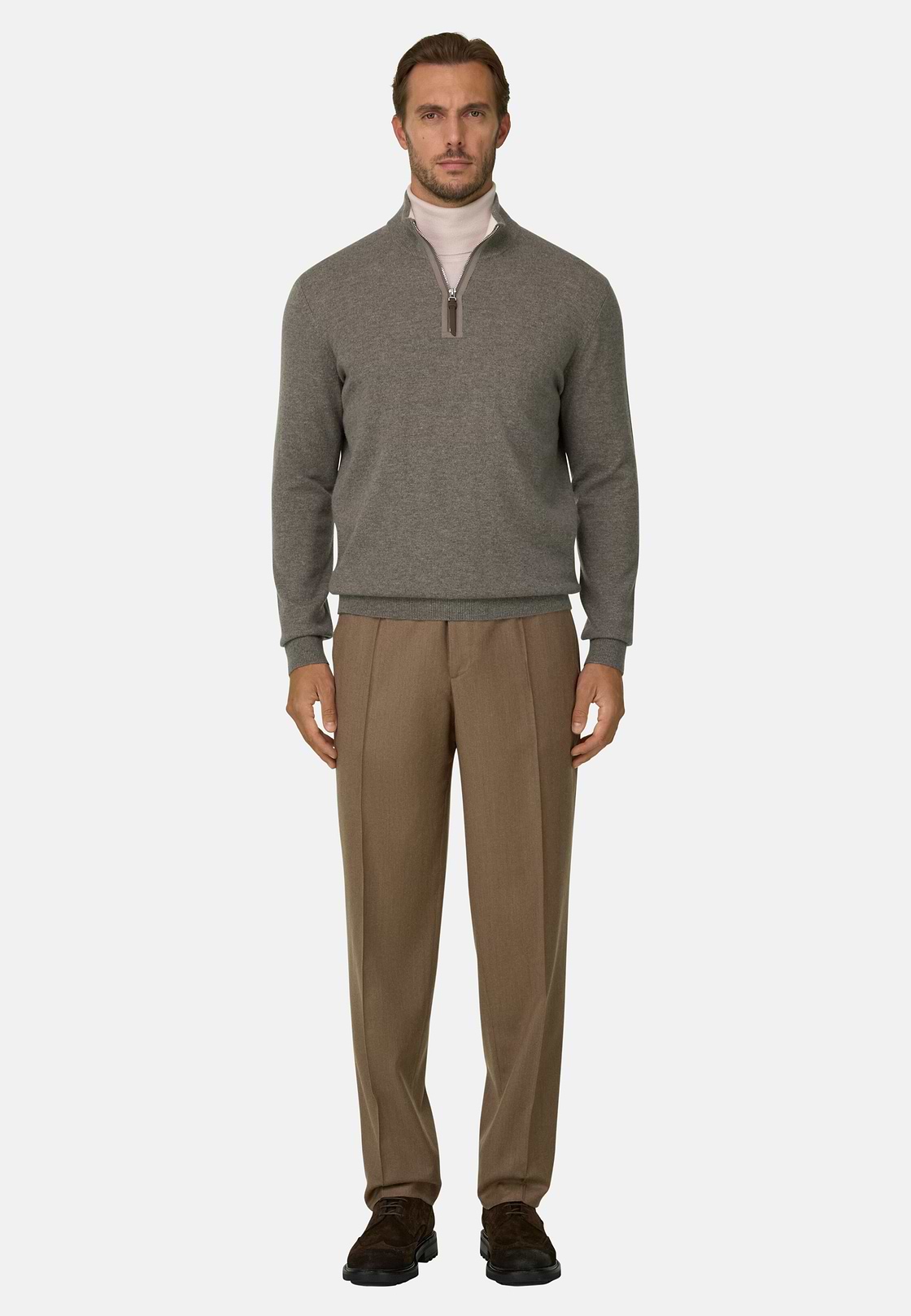 Quarter-Zip Jumper in Cashmere, Taupe, hi-res, 2