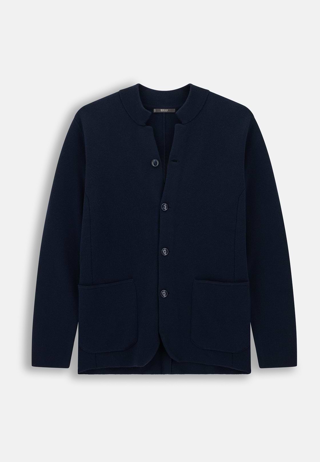 Knitted Jacket in Superfine Merino Wool, Navy blue, hi-res, 5