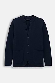 Knitted Jacket in Superfine Merino Wool, Navy blue, thumb, 5