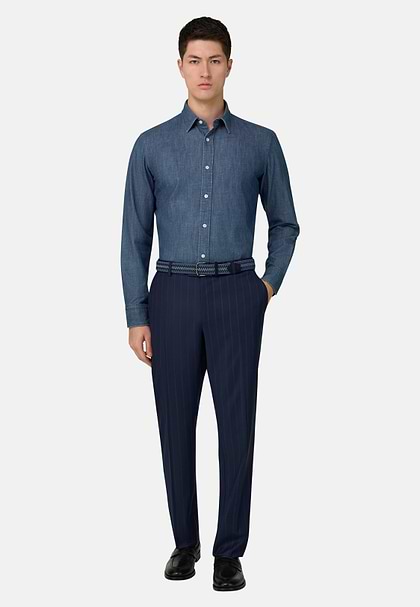 Regular Fit Cotton Denim Shirt, Medium Blue, hi-res