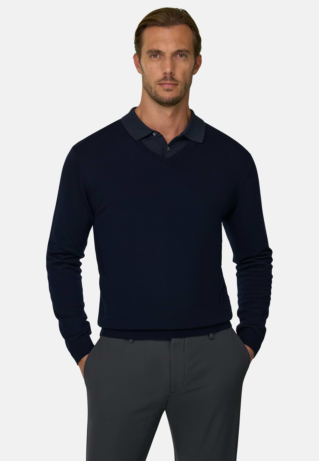 Merino Wool V-Neck Jumper, Navy blue, hi-res, 1