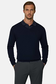 Merino Wool V-Neck Jumper, Navy blue, thumb, 1