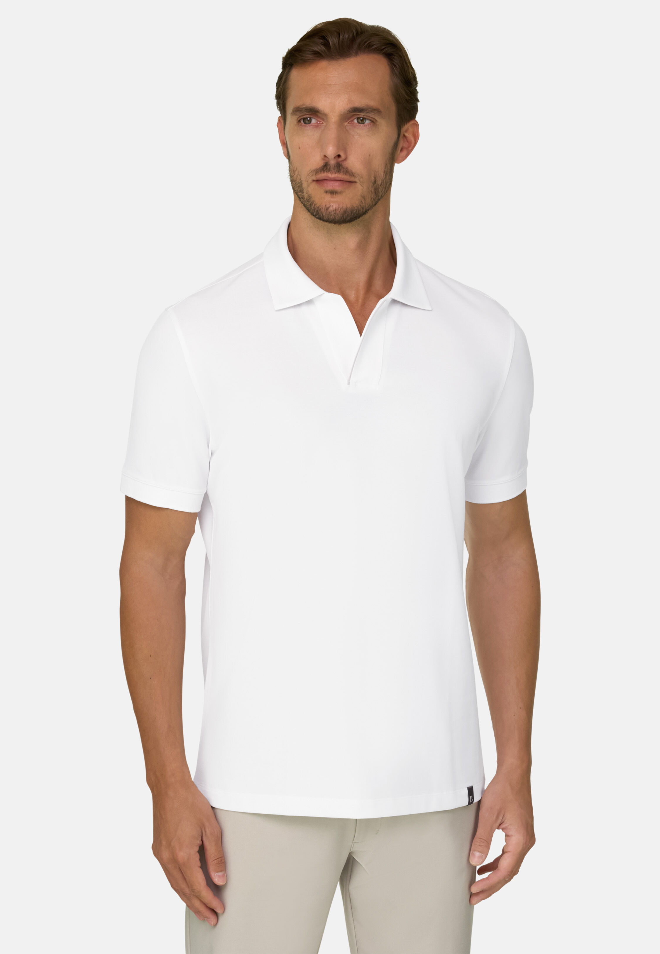 Men's Polo in Stretch Cotton Blend Piqué Cool Jade-Fresh, White