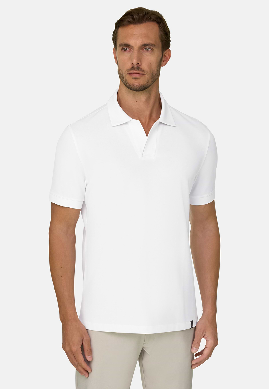 Polo in Stretch Cotton Blend Piqué Cool Jade-Fresh, White, hi-res
