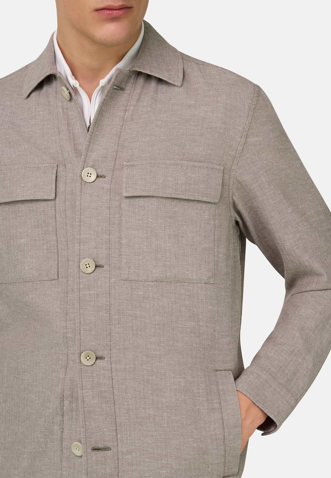 Giacca Camicia In Cotone Lino, Taupe, hi-res, 4