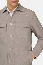 Giacca Camicia In Cotone Lino, Taupe, thumb, 4