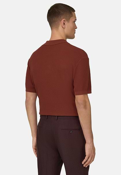 Knitted Polo Shirt in 100% Organic Cotton, Rot, hi-res