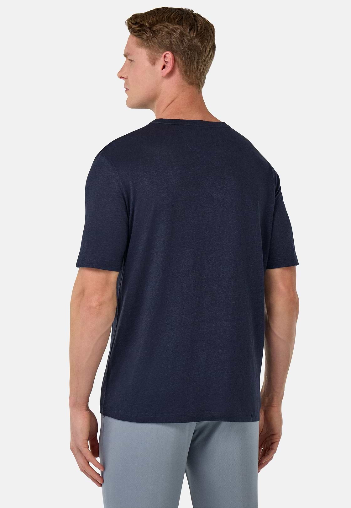 T-Shirt in Stretch Linen Jersey, Navy blue, hi-res