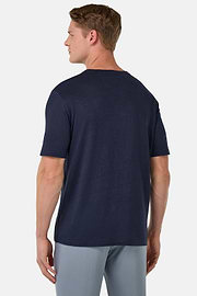 T-Shirt in Stretch Linen Jersey, Navy blue, hi-res