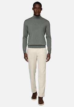 Green Merino Wool Polo Neck Jumper