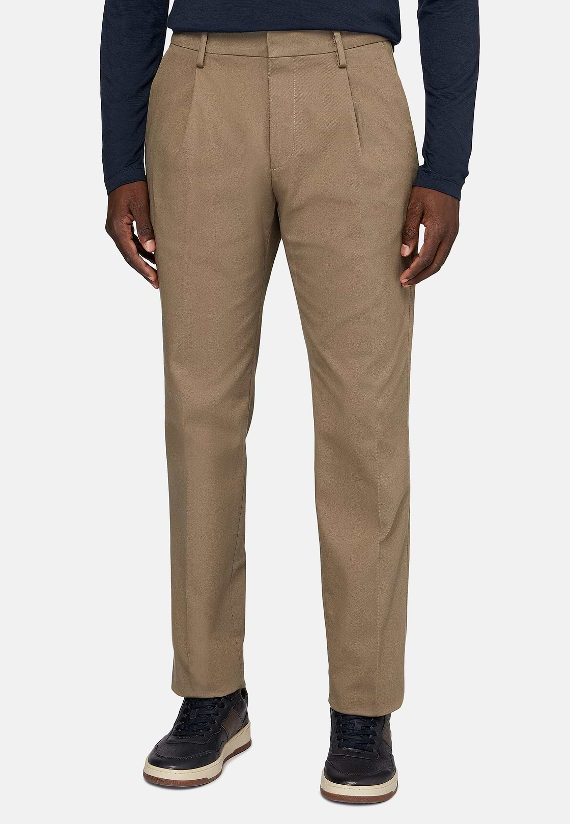 Stretch Cotton Gabardine Trousers, Taupe, hi-res