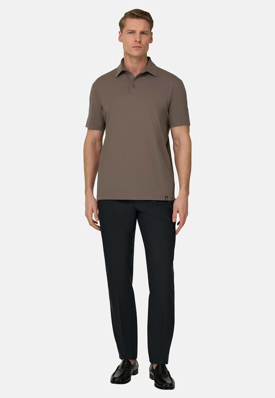 Polo Shirt In Stretch Pima Cotton, Mud, hi-res