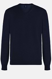Maglia Scollo V Navy In Lana Merino, Navy, hi-res