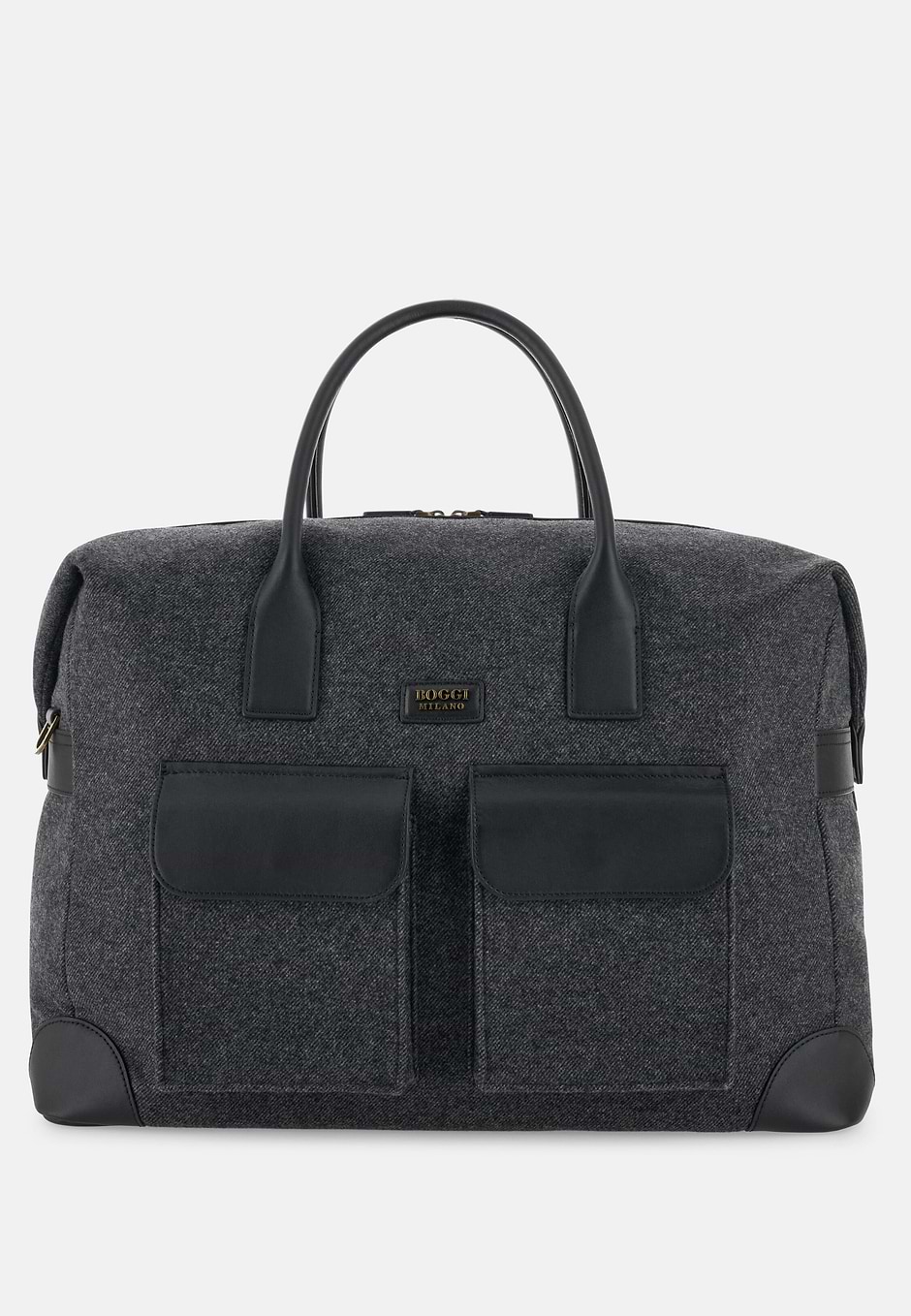 Duffle Bag in Leather and Wool Blend, Charcoal, hi-res