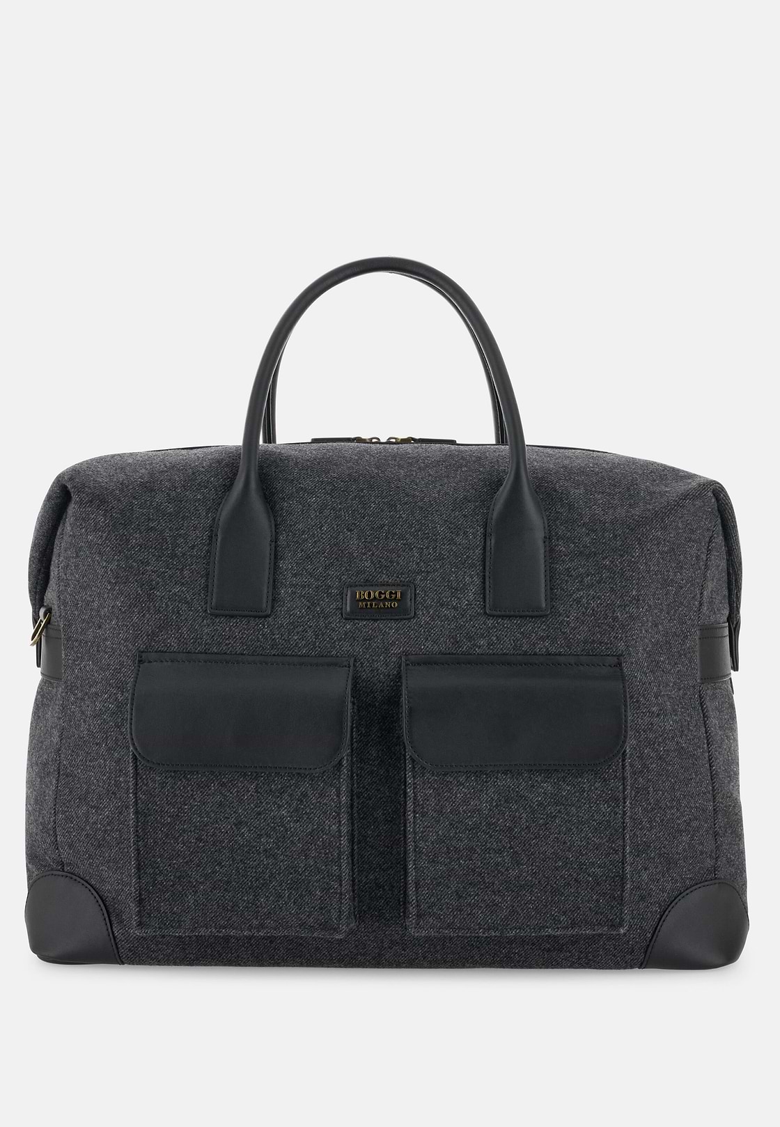 Duffle Bag in Leather and Wool Blend, Charcoal, hi-res, 1