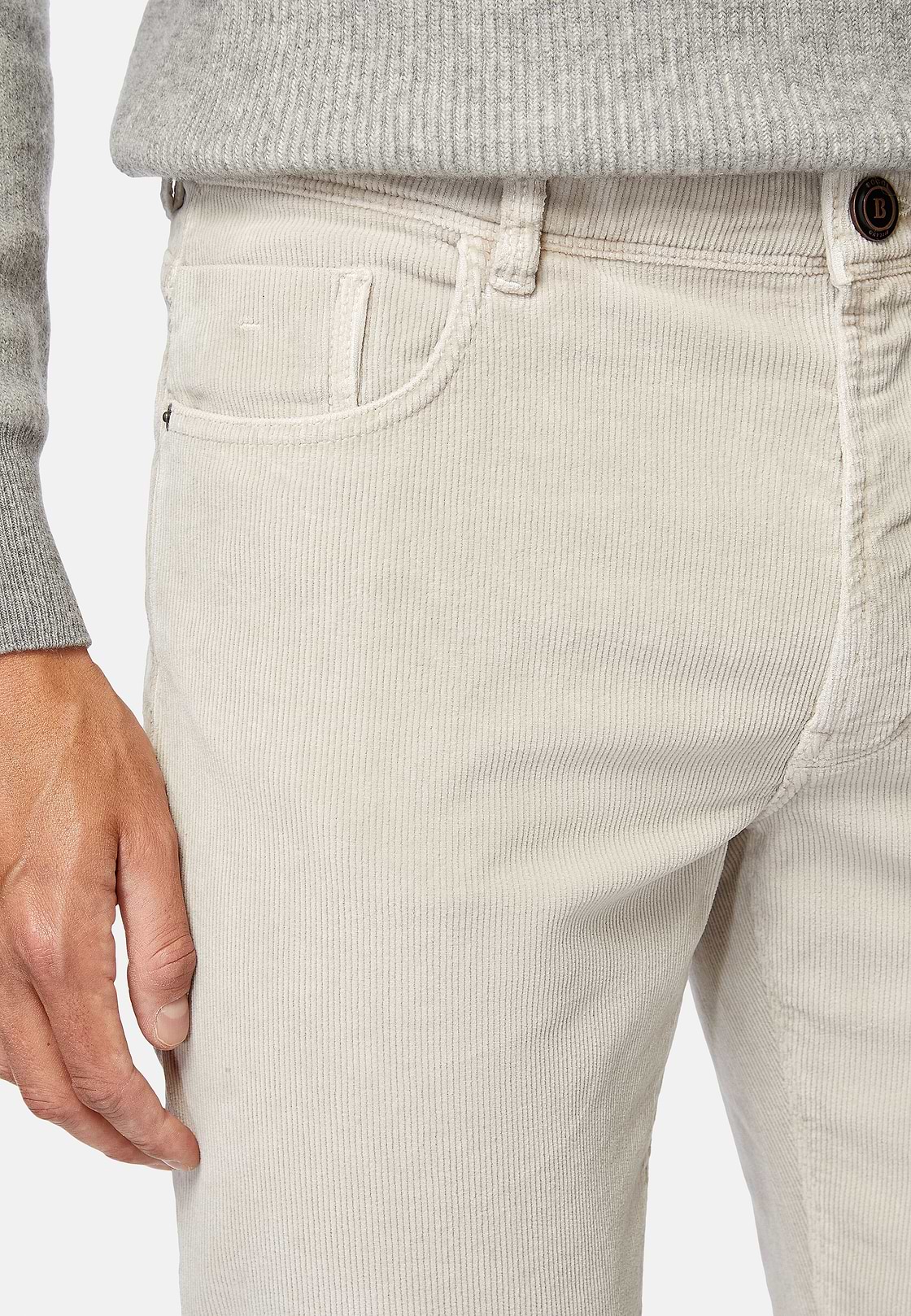 Jeans in Stretch Velvet, Sand, hi-res