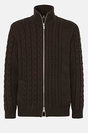 Maglia Full Zip Misto Punti Marrone In Lana Merino, Marrone, hi-res